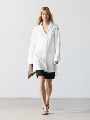 Luźna Koszula Ze Stójką Z Lnem - Biały Złamany - - Massimo Dutti - Kobieta
