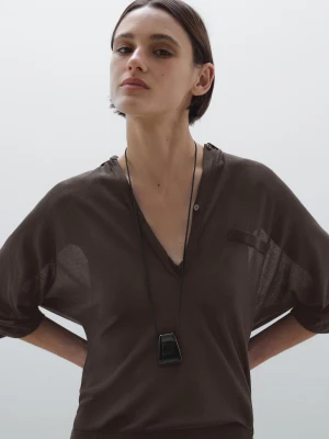 Luźna Koszulka Polo W Stylu Peleryny - Czekoladowy - - Massimo Dutti - Kobieta