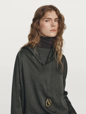 Luźna Krótka Satynowa Bluzka − Studio - Zielony - - Massimo Dutti - Kobieta