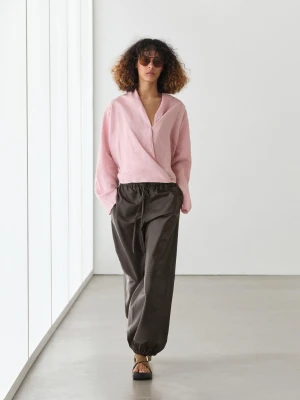 Luźna Lniana Bluzka Kopertowa - Średnia Żółć - - Massimo Dutti - Kobieta