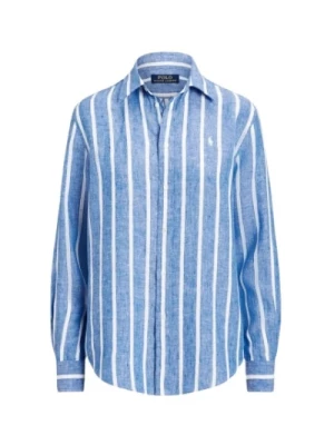 Luźna lniana koszula z haftowanym logo Polo Ralph Lauren