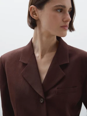 Luźna Marynarka Z Mieszanki Lnu - Bordowy - - Massimo Dutti - Kobieta