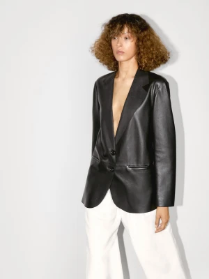 Luźna Marynarka Z Zamszowej Skóry - Czarny - - Massimo Dutti - Kobieta