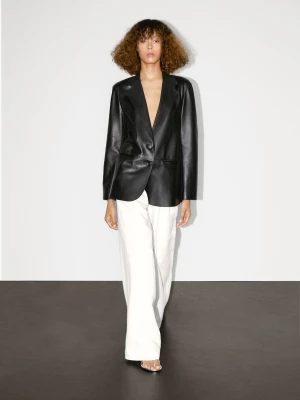 Luźna Marynarka Z Zamszowej Skóry - Czarny - - Massimo Dutti - Kobieta