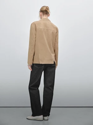 Luźna Marynarka Z Zamszowej Skóry - Piaskowy - - Massimo Dutti - Kobieta