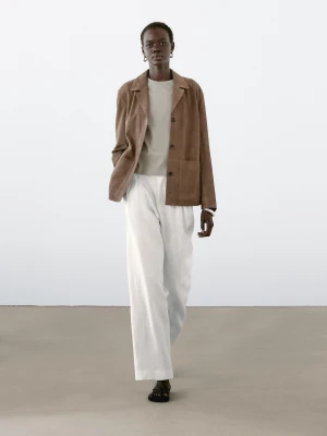Luźna Marynarka Z Zamszowej Skóry - Szarobrązowy - - Massimo Dutti - Female