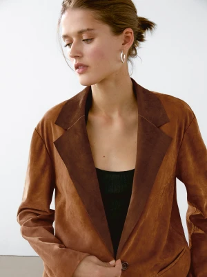 Luźna Marynarka Z Zamszowej Skóry - Wielbłądzi - - Massimo Dutti - Kobieta