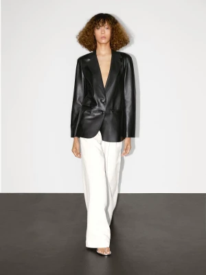 Luźna Marynarka Ze Skóry Nappa - Czarny - - Massimo Dutti - Kobieta