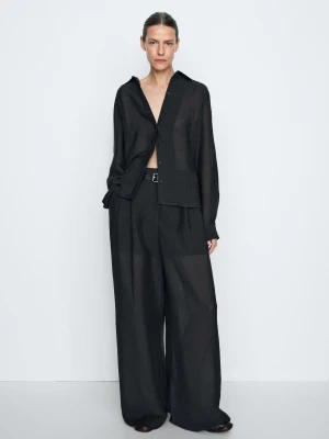 Luźna Prześwitująca Koszula Studio - Granatowy - Massimo Dutti - Female