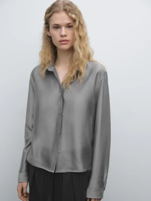 Luźna Prześwitująca Koszula - Szary - - Massimo Dutti - Kobieta