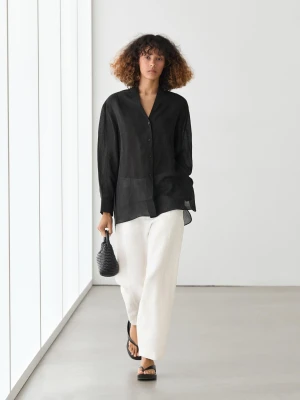 Luźna Prześwitująca Koszula Z Ozdobnym Detalem Na Przodzie - Czarny - - Massimo Dutti - Kobieta