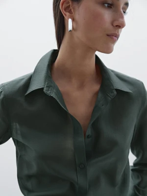 Luźna Prześwitująca Koszula - Zielony - - Massimo Dutti - Kobieta