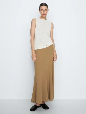 Luźna Rozszerzana Spódnica Midi − Studio - Karmelowy - Massimo Dutti - Female