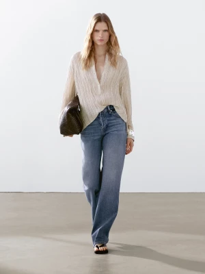 Luźna Rustykalna Bluzka Z Fakturą - Beżowy - - Massimo Dutti - Kobieta