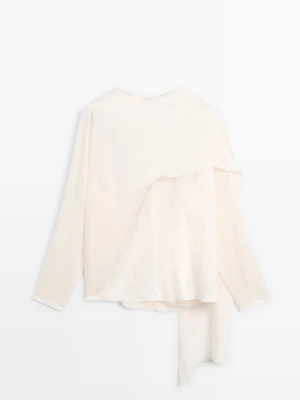 Luźna Satynowa Bluzka Z Kopertowym Kołnierzem – Studio - Surowy - - Massimo Dutti - Kobieta