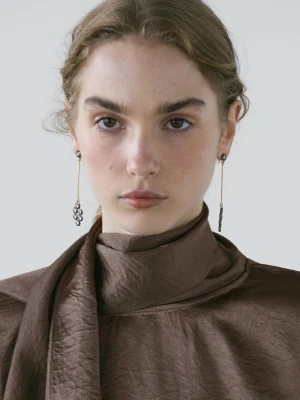 Luźna Satynowa Bluzka Z Wiązaniem - Szary - - Massimo Dutti - Kobieta