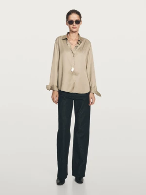 Luźna Satynowa Koszula - Beżowy - - Massimo Dutti - Female