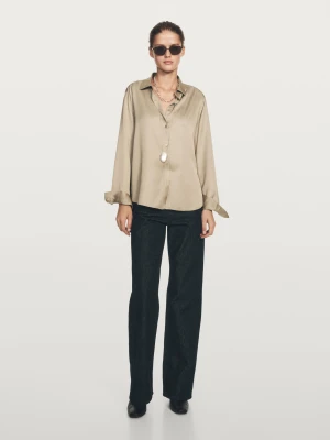 Luźna Satynowa Koszula - Beżowy - - Massimo Dutti - Kobieta