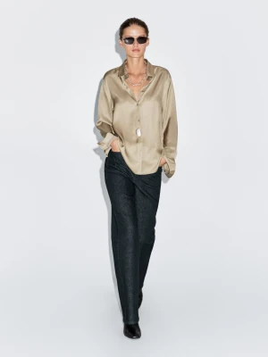 Luźna Satynowa Koszula - Beżowy - - Massimo Dutti - Kobieta