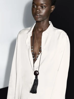 Luźna Satynowa Koszula - Biały - - Massimo Dutti - Kobieta