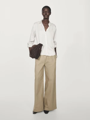 Luźna Satynowa Koszula - Biały - - Massimo Dutti - Kobieta