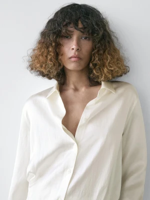 Luźna Satynowa Koszula - Biały Złamany - - Massimo Dutti - Kobieta