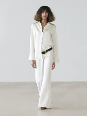 Luźna Satynowa Koszula - Biały Złamany - - Massimo Dutti - Kobieta
