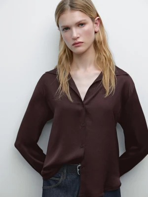 Luźna Satynowa Koszula - Bordowy - - Massimo Dutti - Kobieta