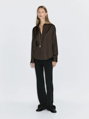 Luźna Satynowa Koszula - Brązowy - - Massimo Dutti - Female