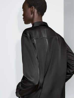 Luźna Satynowa Koszula - Czarny - - Massimo Dutti - Kobieta