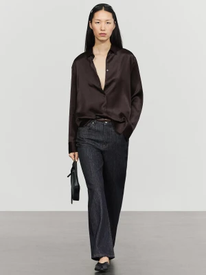 Luźna Satynowa Koszula - Czekoladowy - Massimo Dutti - Female