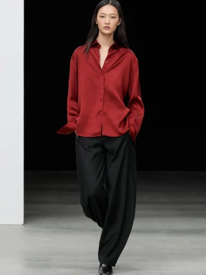 Luźna Satynowa Koszula - Czerwony - Massimo Dutti - Female