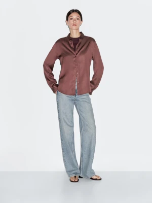 Luźna Satynowa Koszula - Różowy - - Massimo Dutti - Female