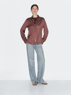 Luźna Satynowa Koszula - Różowy - - Massimo Dutti - Kobieta