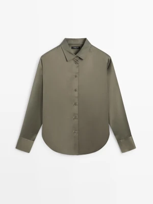 Luźna Satynowa Koszula - Szarawozielony - Massimo Dutti - Female