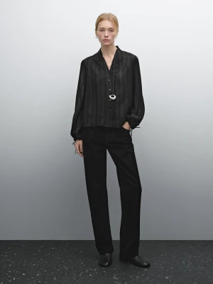 Luźna Satynowa Koszula W Paski - Czarny - - Massimo Dutti - Kobieta
