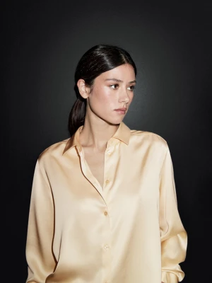 Luźna Satynowa Koszula - Waniliowy - - Massimo Dutti - Kobieta