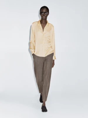 Luźna Satynowa Koszula - Waniliowy - - Massimo Dutti - Kobieta