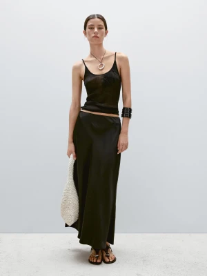 Luźna Satynowa Spódnica Średniej Długości - Czarny - - Massimo Dutti - Kobieta