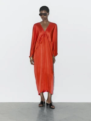 Luźna Satynowa Sukienka Kimono − Studio - Spal Pom - Xs-S - Massimo Dutti - Kobieta