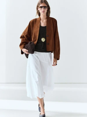 Luźna Spódnica Midi Z Panelami - Biały - Massimo Dutti - Female