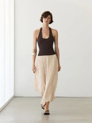 Luźna Spódnica Midi Z Plisowanymi Detalami - Surowy - - Massimo Dutti - Kobieta