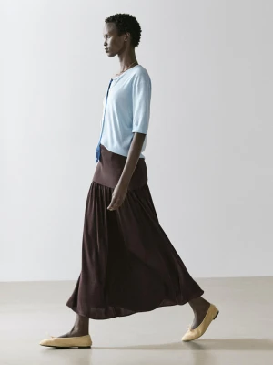 Luźna Spódnica Midi Z Tkaniną Łączoną - Brązowy - - Massimo Dutti - Kobieta