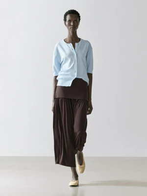 Luźna Spódnica Midi Z Tkaniną Łączoną - Brązowy - - Massimo Dutti - Kobieta
