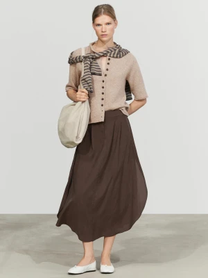 Luźna Spódnica Midi Z Zakładkami - Brązowy - Massimo Dutti - Female