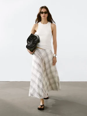 Luźna Spódnica Średniej Długości W Kratkę - Biały - - Massimo Dutti - Kobieta
