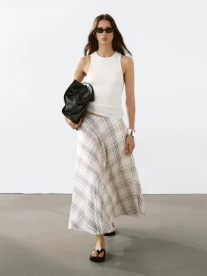 Luźna Spódnica Średniej Długości W Kratkę - Biały - - Massimo Dutti - Kobieta