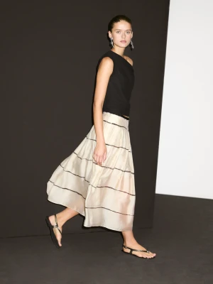 Luźna Spódnica Średniej Długości W Paski - Surowy - - Massimo Dutti - Kobieta