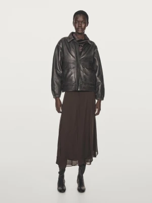 Luźna Spódnica Średniej Długości Z Falbanami - Brązowy - - Massimo Dutti - Kobieta