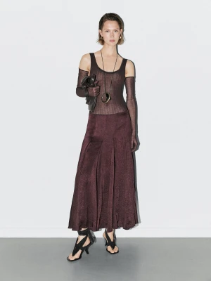 Luźna Spódnica Średniej Długości Z Ozdobnymi Godetami - Studio - Bordowy - - Massimo Dutti - Female